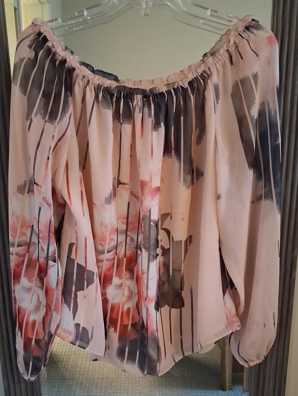 WHBM Rose Scuba Floral Chiffon Off the Shoulder Top ** Size Medium